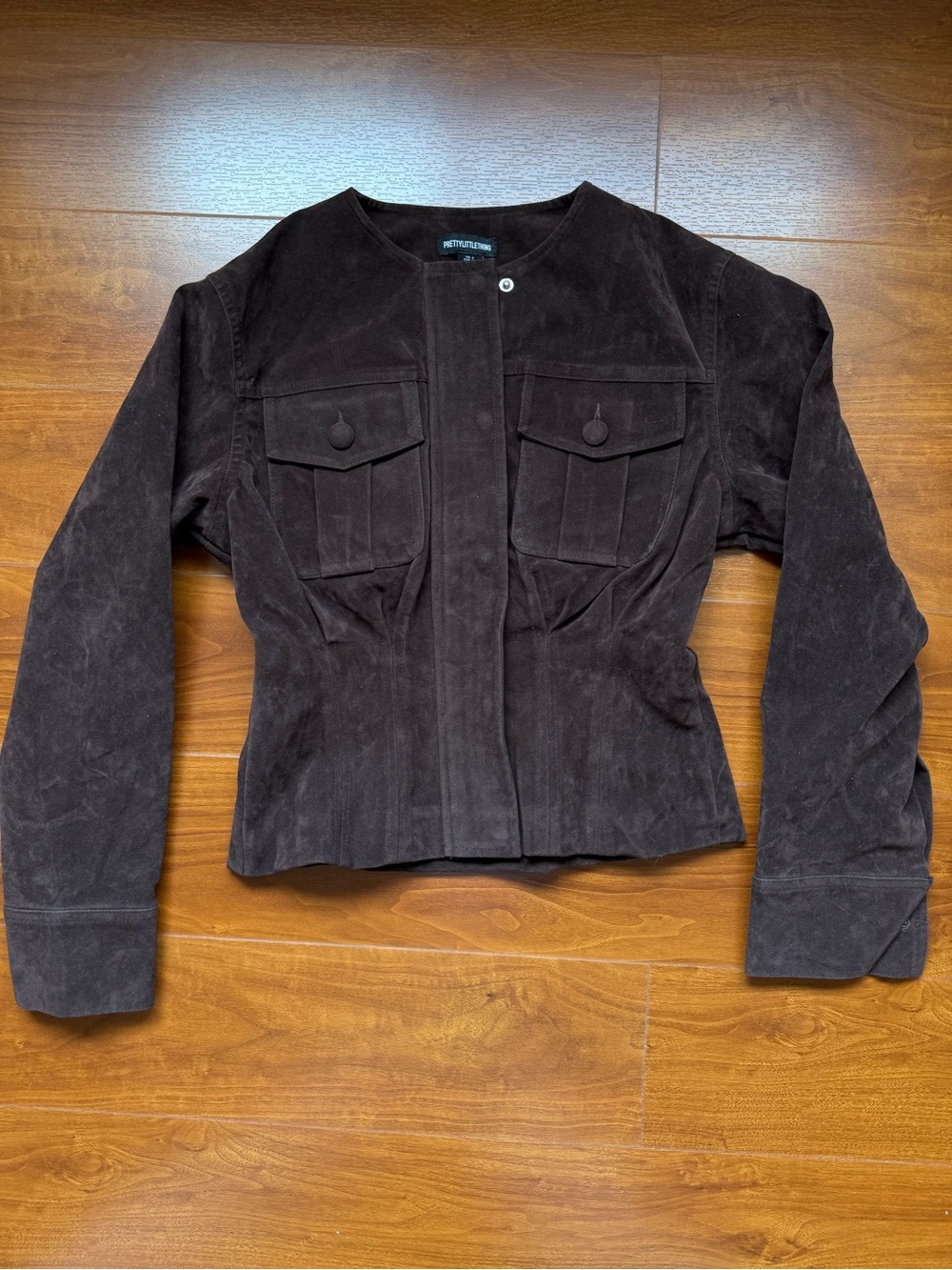 PrettyLittleThing Dark Brown Suede Button-Front Jacket